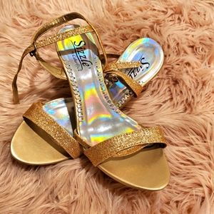 Gold shimmer open toe heel sandals
